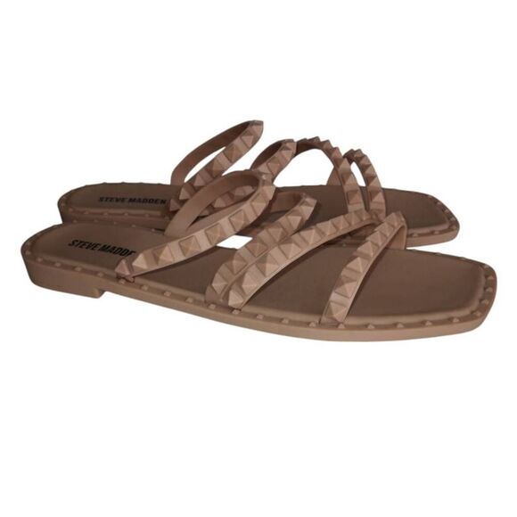 STEVE MADDEN WOMEN SKYLAR SQUARE TOE SLIP ON FLAT SANDALS BLUSH SZ.8 NWOT. - Picture 6 of 8